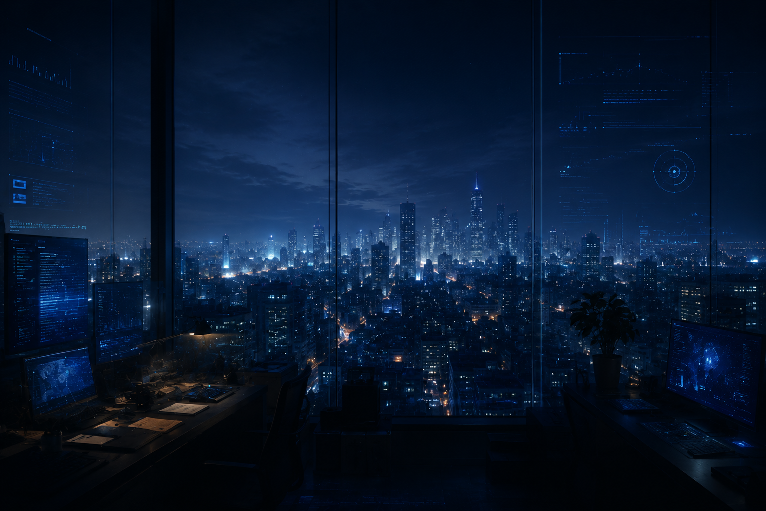 夜景とデスクライトが印象的なお問い合わせセクションの背景
